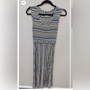 Max Studio Striped Sleeveless Maxi Dress in Blue and Gray